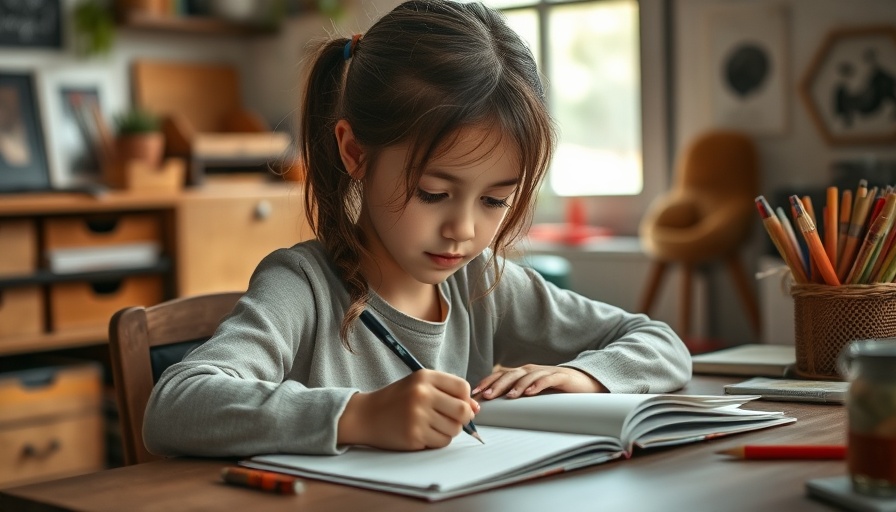 Young girl writing at desk with colorful pen, supporting perfectionist child.