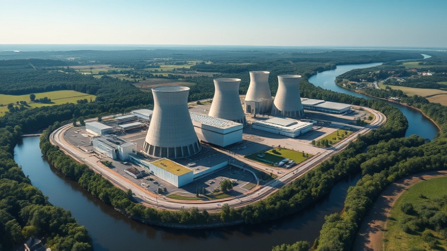 Aerial view of small nuclear power plants in Michigan with lush greenery.