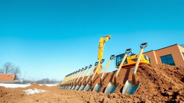 Construction site for new surgery center Wyoming with shovels and machinery.