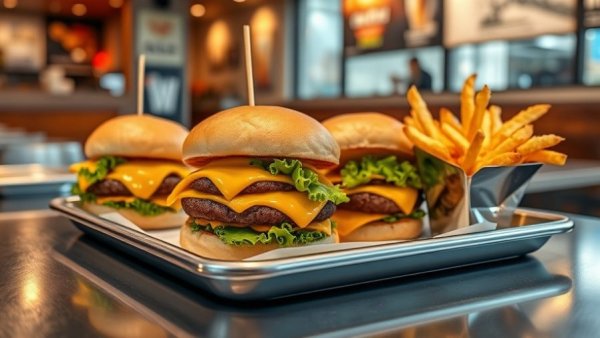 Shake Shack Grand Rapids location with burgers and fries on a tray.