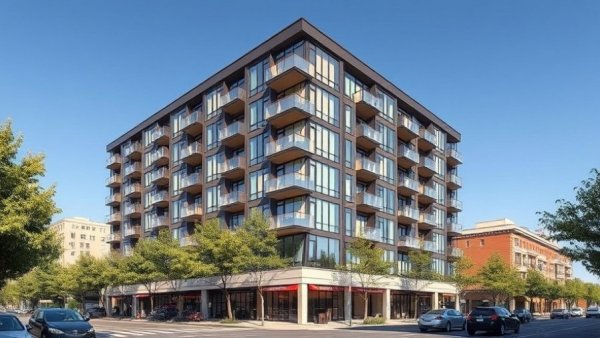 Modern workforce housing in Kalamazoo, urban setting.