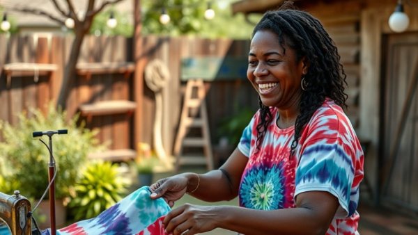 Joyful artisan creating tie-dye clothing outside in rustic garden. Hidden Tax Opportunities for Small Business Owners.