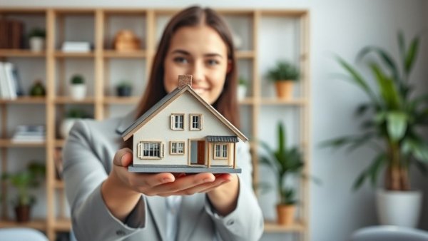 Businesswoman discussing LLC Pass-Through vs. S-Corp for rentals with a small house model.