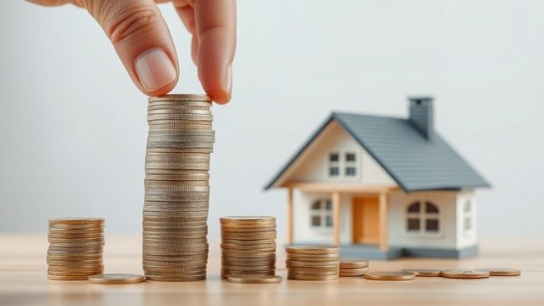 Hand stacking coins beside model house for LLC for rental properties concept.