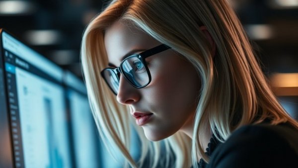 Focused woman analyzing data on computers, what investors should never share.