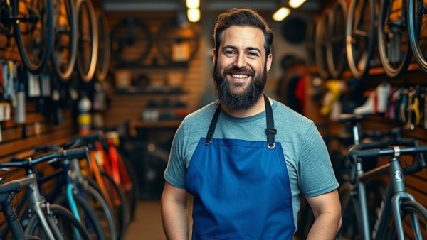 Confident bicycle shop owner, highlighting itemizing deductions for small business owners.