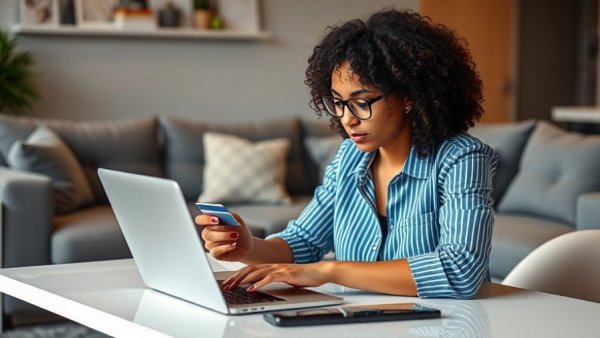 Woman transferring personal bank account into a living trust online