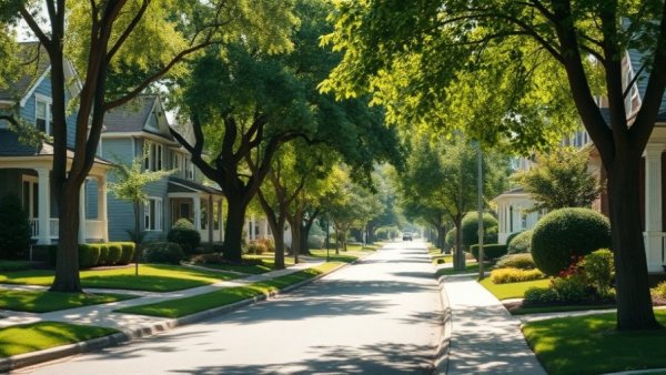 Charming suburban neighborhood illustrating tax policy to lower housing costs.