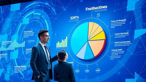 Modern financial concept with professionals and asset class pie chart.