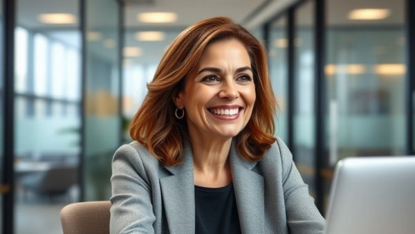 Importance of hiring an asset protection attorney, smiling professional consultant in modern office.