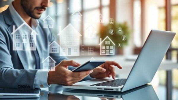 AI for Real Estate Investing concept with virtual icons and technology.