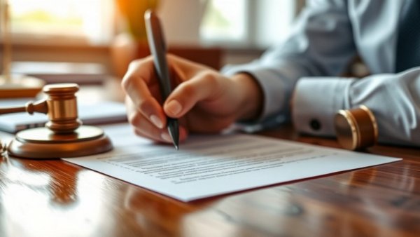 Legal document signing for estate planning with gavel on desk