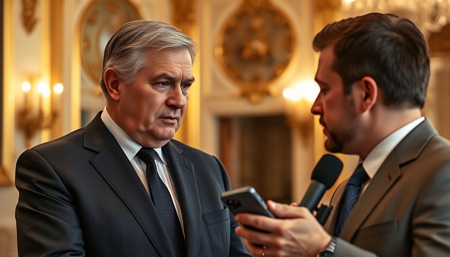 AI-generated misinformation impact: Political figure and journalist engaging intensely in elegant room.
