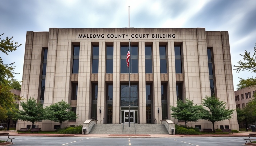 Macomb County Court Building related to Michigan double voting case, overcast skies.