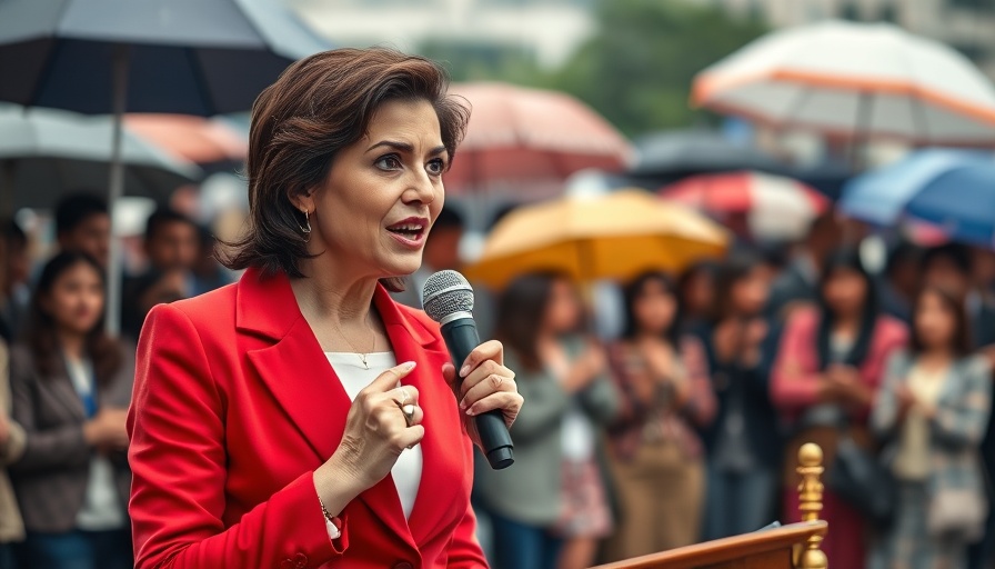 Confident woman speaking at outdoor event, censure of Rep. LaMonica McIver