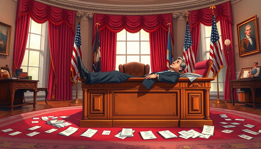 Cartoon man in presidential office representing MAGA's betrayal over Epstein.
