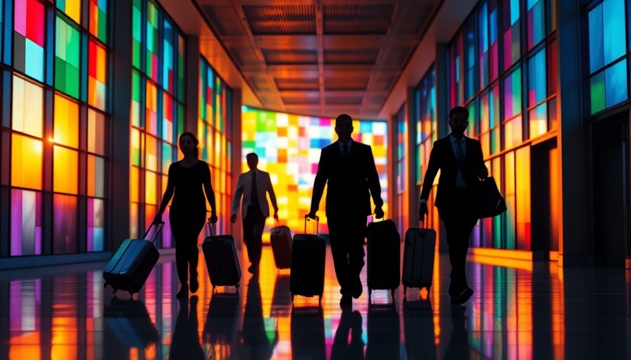 Travelers silhouette in colorful airport, airline compensation policies.