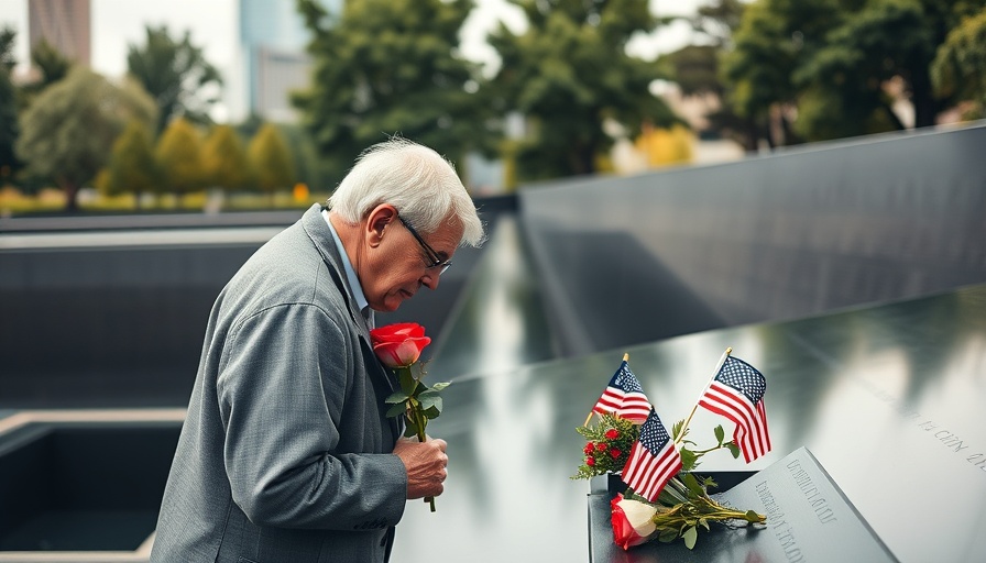 Elderly man honors 9/11 memorial with roses and flags under federal control.