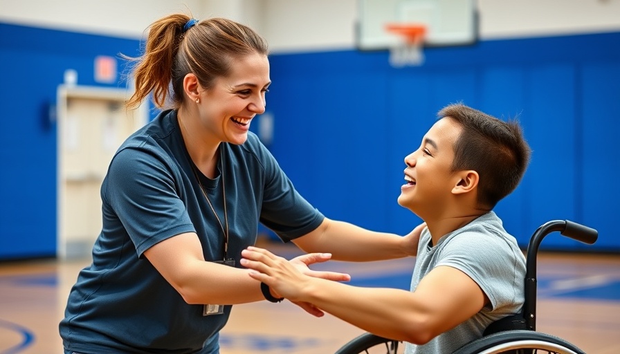 Adaptive strength and conditioning coach engaging with an athlete.