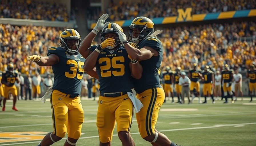 Michigan football players in action during a game.