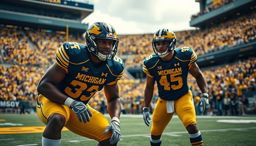 Michigan football players displaying teamwork on the field.