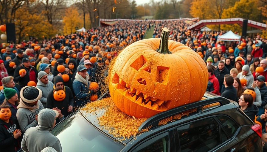People enjoying outdoor fall activities with a giant pumpkin in Michigan.