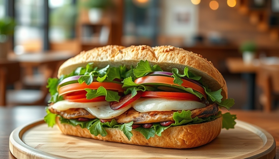 Plant-based sandwich with greens in Detroit cafe.