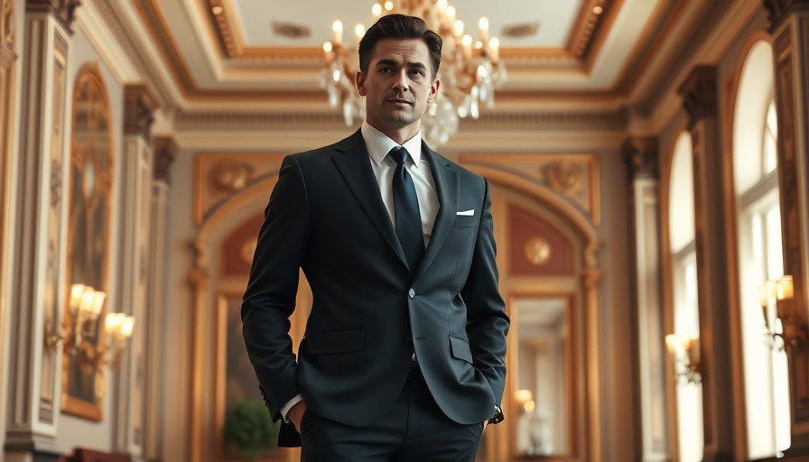Confident man standing at an indoor event in a suit.