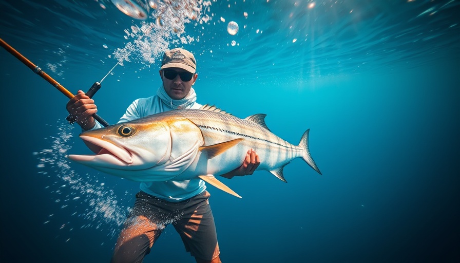 Spearfishing in Michigan underwater scene with large fish.