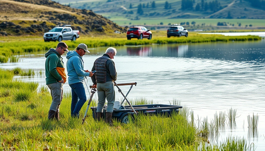 Researchers work on Great Lakes whitefish conservation by lakeside.