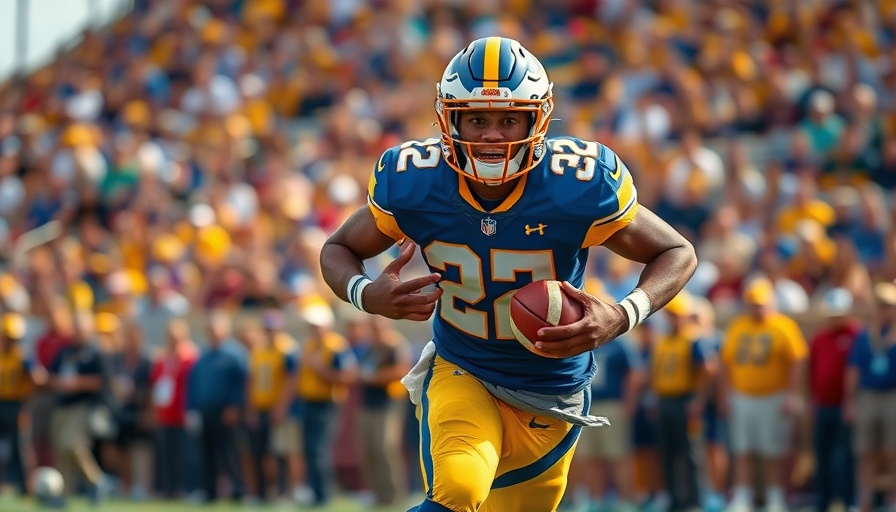 Michigan football player sprinting with ball, showcasing offensive strategy.
