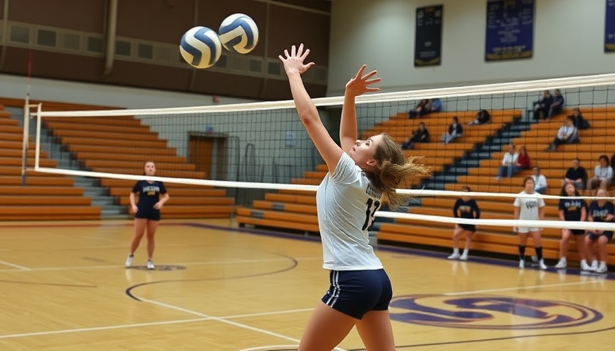 South Lyon volleyball player spikes the ball in LVC title match action.