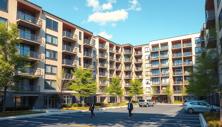 Modern apartment complex in suburban setting on a bright day depicting Grand Rapids housing incentives.
