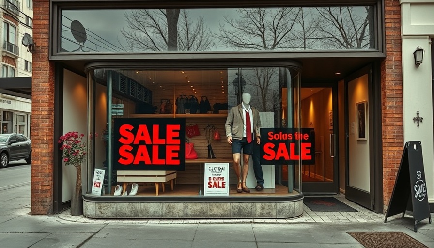 Storefront with sale signs, possibly a future site for Wildroast Coffee Co. expansion in Grand Rapids.