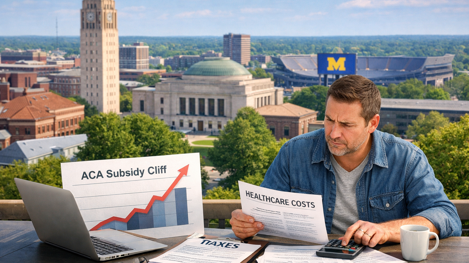 Ann Arbor business owner reviewing ACA subsidy cliff and healthcare costs