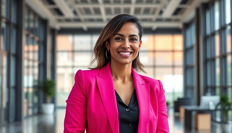 Businesswoman in pink blazer in modern office promoting 'automate your customer journey'.