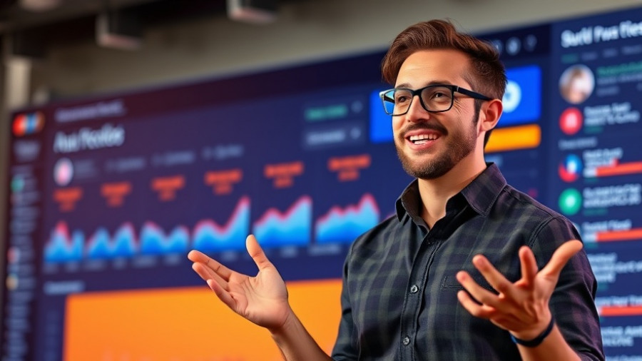 Enthusiastic presenter with Google Ads interface explaining audience segments.