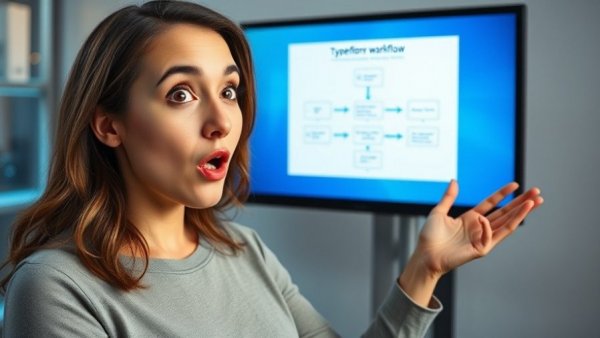 Typeform Integration into HighLevel Automation: Surprised woman with workflow diagram.