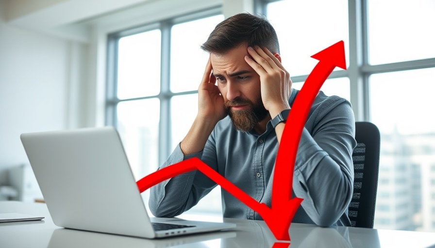 Frustrated man experiencing content decay in bright office.