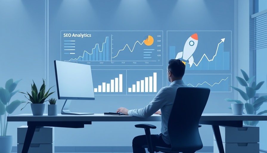 Professional office with SEO analytics graph and brand mentions concept.