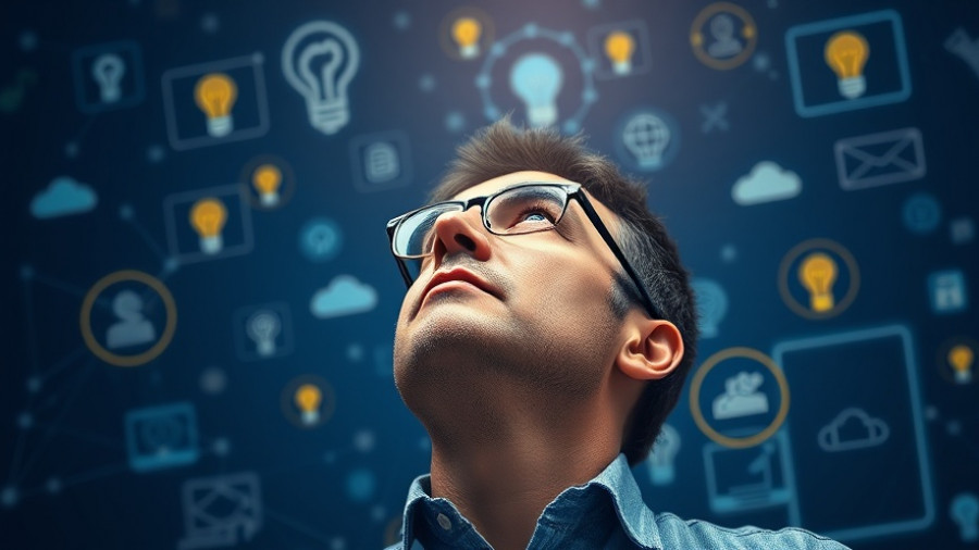 Contemplative man with digital icons, Mark Manson lessons for entrepreneurs