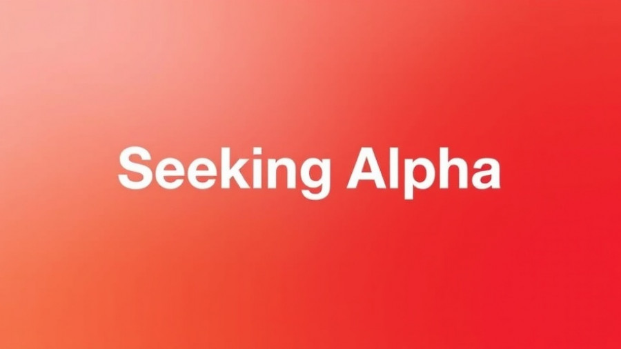 Minimalist 'Seeking Alpha' logo on orange gradient background.