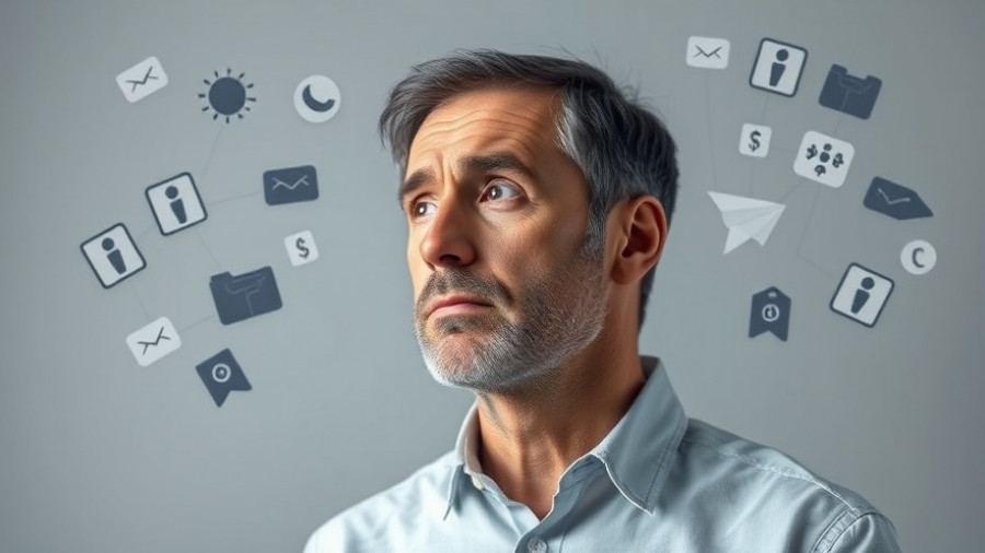 Thoughtful man considering buying a business with icons.