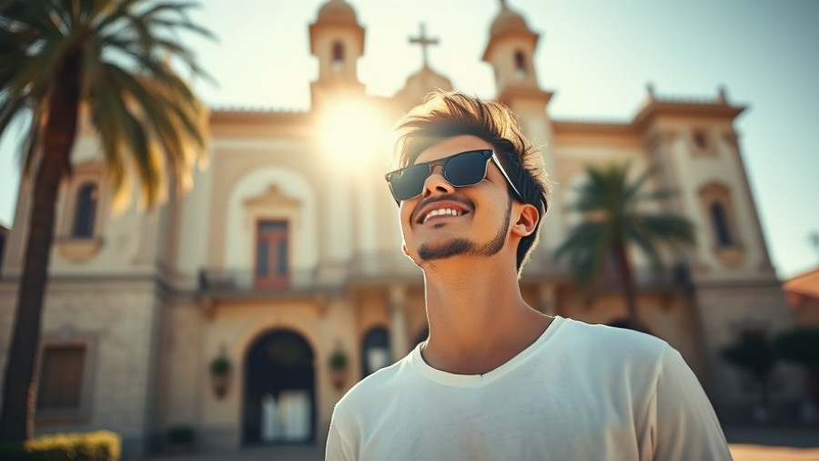 Stylish young man enjoying sunlight and happiness.