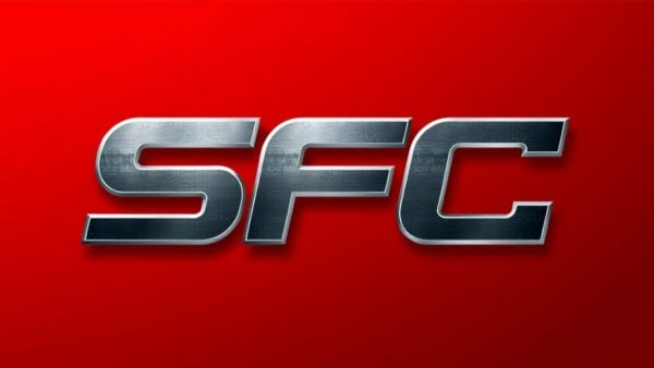 Industrial SFC logo on red background, minimalist design