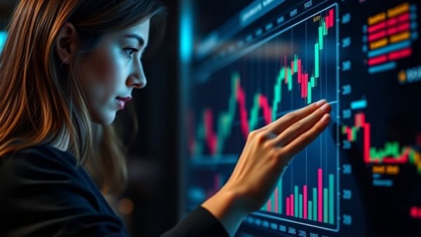 Digital USA market analysis with ETF graph and touchscreen interface.
