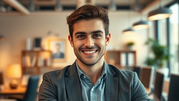 Young businessman posing in office, long-dated Treasury exposure setting.