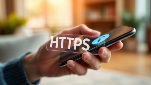 Hands holding smartphone with HTTPS icon, emphasizing security.
