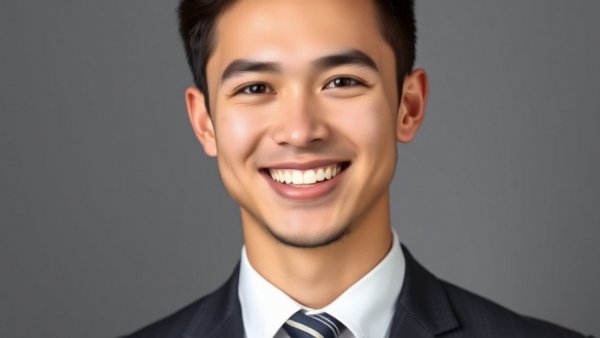 Smiling young man in business attire, professional headshot.