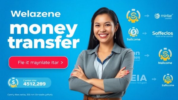 Money transfer services ad featuring smiling woman